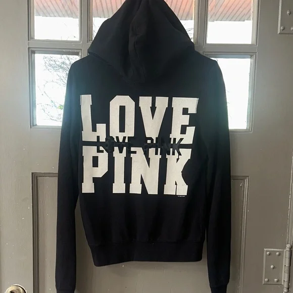 PINK Victoria's Secret Black Hoodie with White Accents - Picture 3 of 5